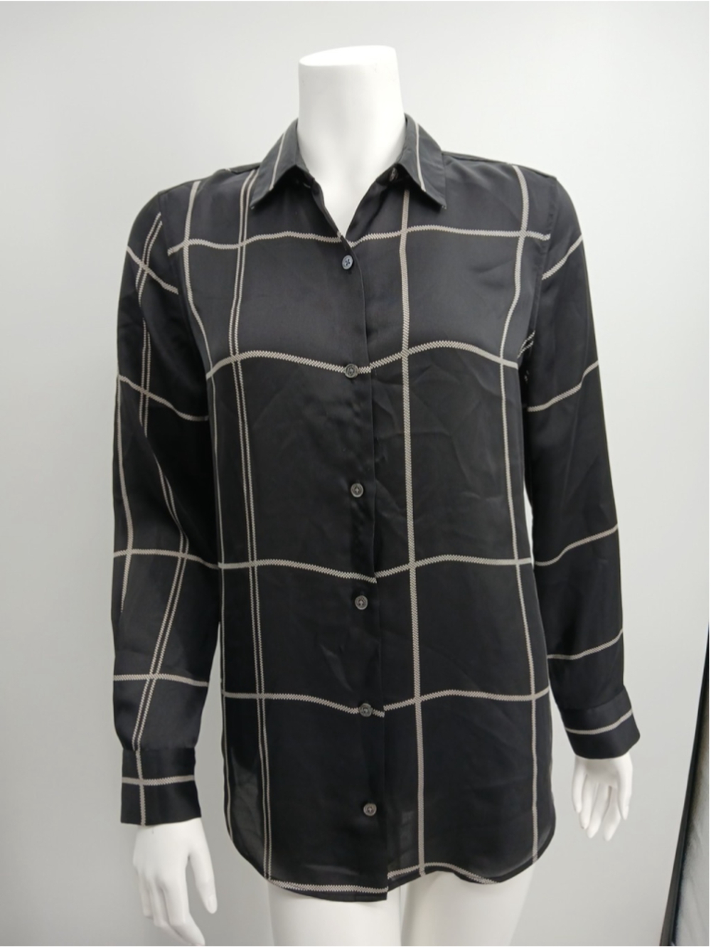 Equipment Femme Black Plaid Blouse Top Size S Button Front Sheer